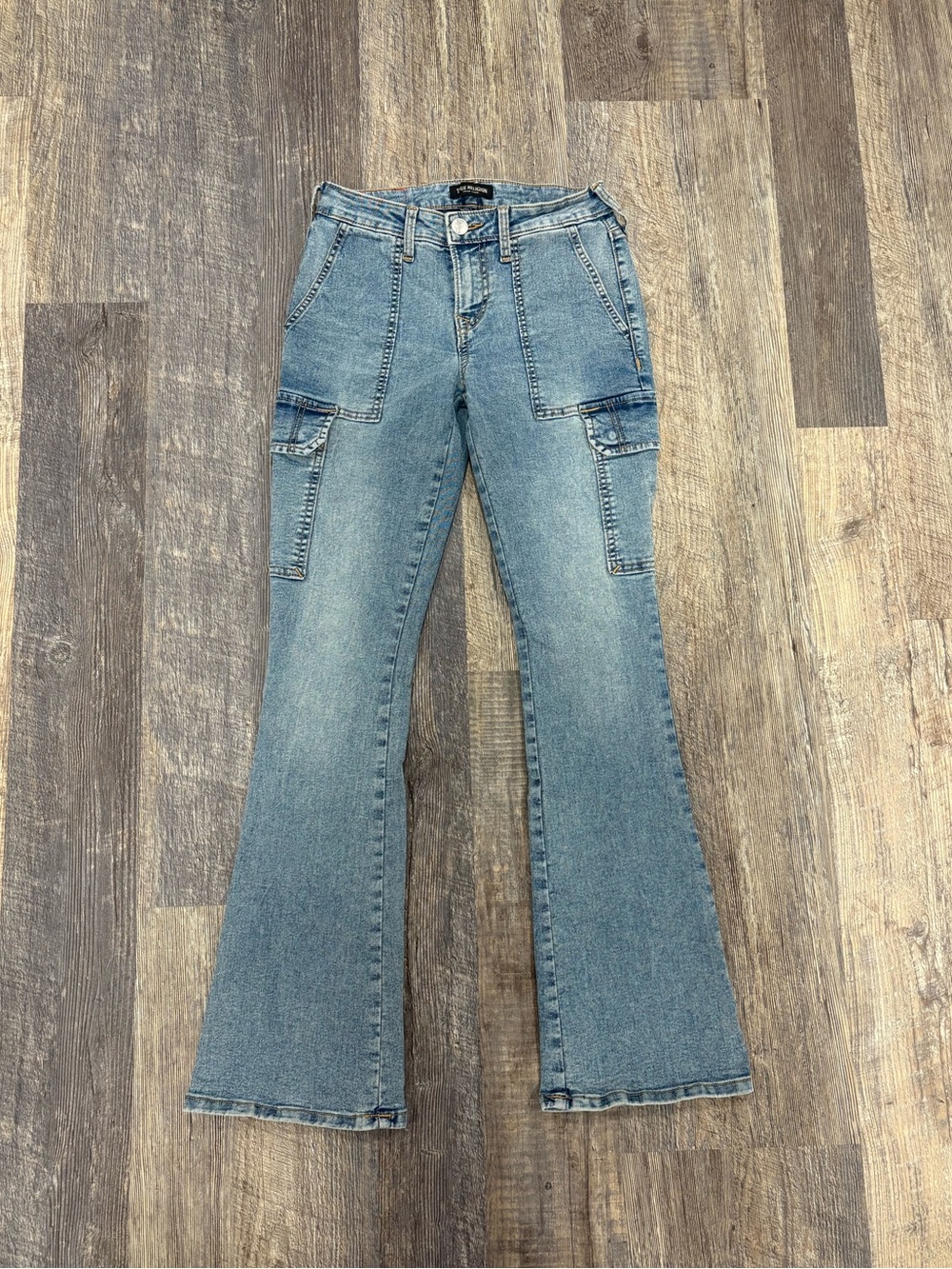 True Religion Light Blue Flare Cargo Jeans